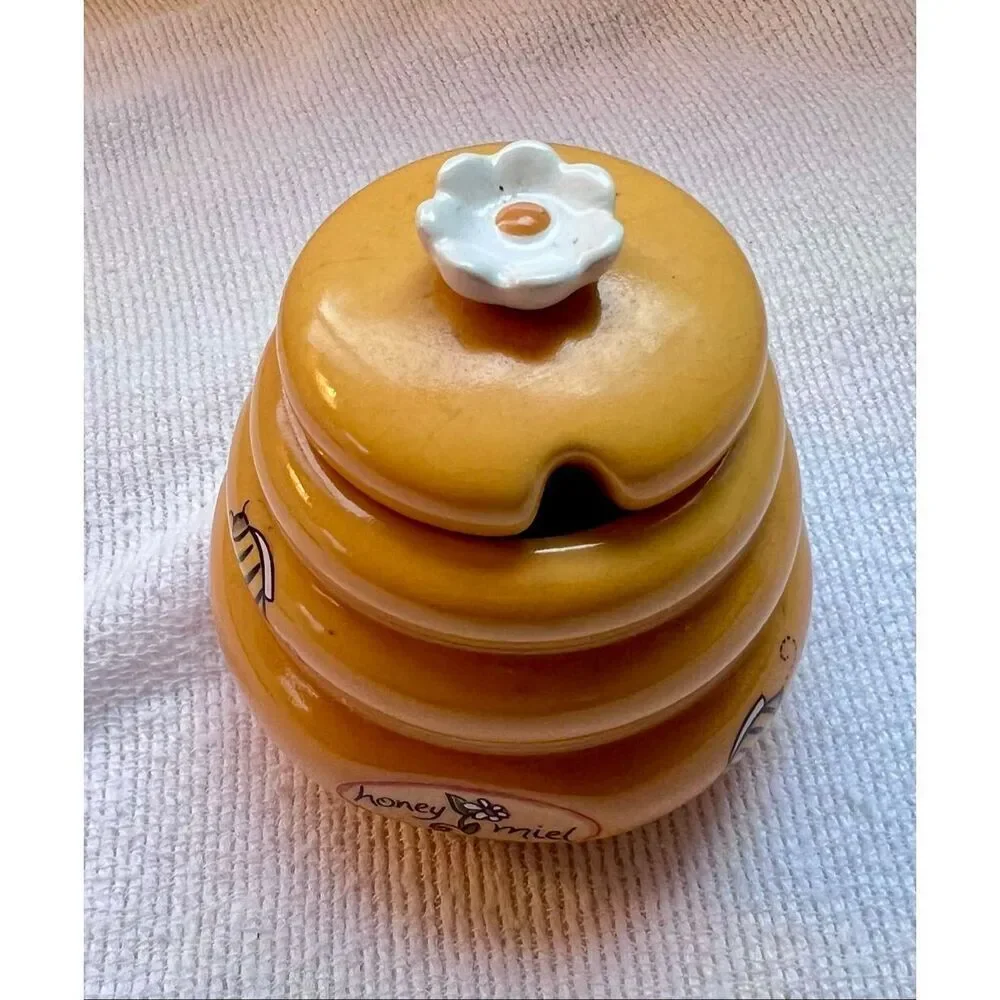 Vintage Honey Miel Beehive Jar Ceramic 3.5